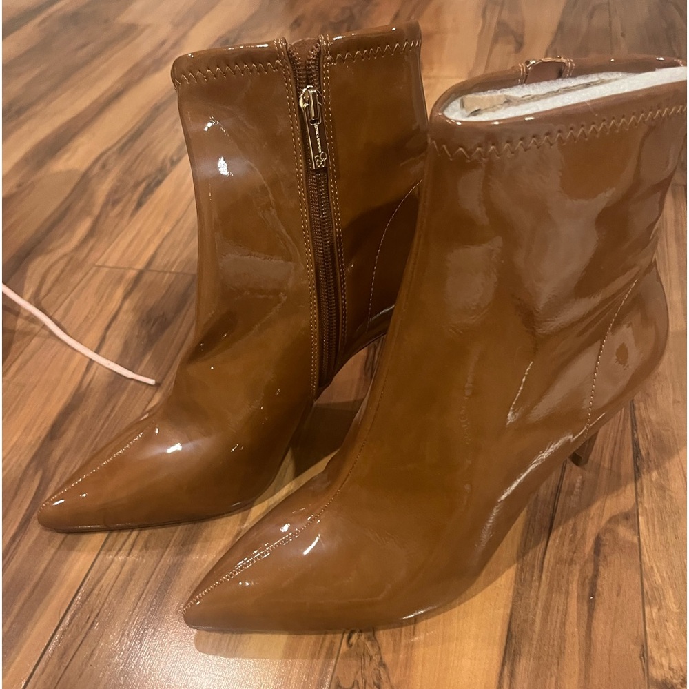 Brown Patent Leather Ankle Boots